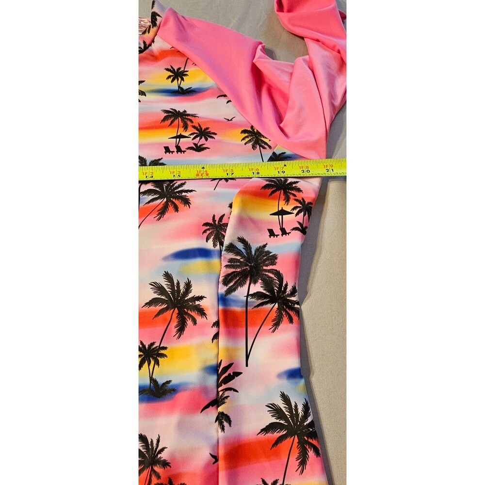 Women’s 2XL Tropical Palm Tree Half Zip Long Sleeve Padded Rashguard Pink Sunset - Picture 9 of 9